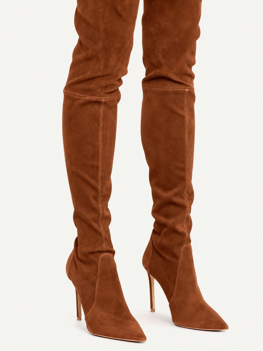 Stuart Weitzman Over-the-Knee Pointed-Toe Stiletto Boots Suede Brown Size 8.5